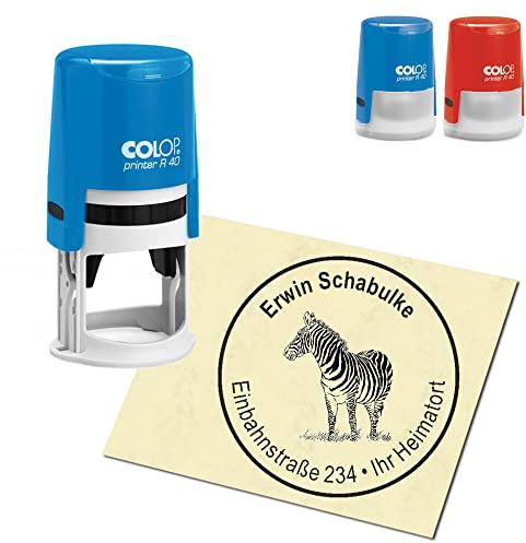 Stempel Adressstempel personalisiert - Zebra - rund ∅ 40mm Automatikstempel als Firmenstempel Namensstempel Bürostempel