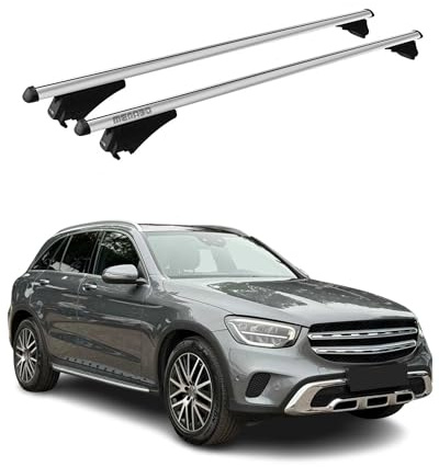 Menabo Dachträger Grundtäger kompatibel mit Mercedes GLC X253 2020-2022 FL Aluminium 75kg Silber 2tlg Geschlossene Reling kompatibel mit Fahrradträger, Dachboxen, Skiträger Abschließbar
