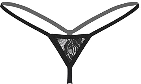 Freebily Femme Micro String Tanga Ficelle T-Back G-String Dentelle Culotte Taille Basse Broderie Lingerie Coquine sous-Vêtement Thongs Briefs Noir Taille Unique