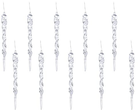 Festive Fix 10pcs Glitter Icicle Christmas Tree Decorations – 12cm Clear Droplet Baubles Set, Crystal-Style Icicles for Xmas Trees, Elegant Hanging Ornaments for Indoor Christmas Décor