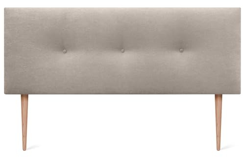 DHOME Konstläder Tyg Huvudgavel med Knappar med Ben High End Stoppad Huvudgavel Lyxig Säng (Tyg Beige, 145x105cm (Säng 120/135/140))