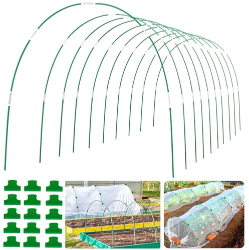 WYRJXYB 60Pcs Greenhouse Hoops Grow Tunnel Wide, 8FT Rust-Free Fiberglass Support Garden Hoops Kit for Raised Beds Plant Cloth Row Cover Netting-DIY Plant Support Garden Hoop for Netting-40Pcs Clips