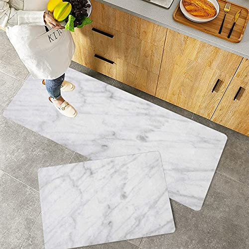 Alfombras Cocina 2 Piezas,Mármol Carrara Mármol Baldosa Superficie Estilo orgánico Granito Modelo Diseño m,Felpudos para Cocina Antideslizante Lavables, Antifatiga Tapete de Cocina, 40x60 cm+40x120 cm