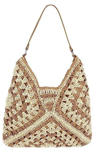 LA HUATE Borsa a tracolla in paglia fatta a mano con fili di cotone, stile casual, estiva, da spiaggia