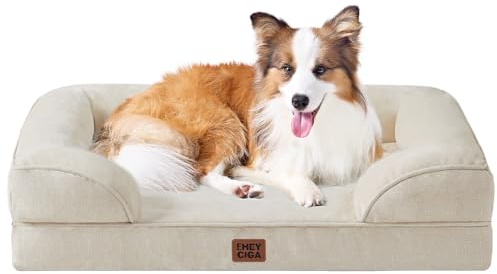 EHEYCIGA Orthopädisches Hundebett Grosse Hunde, 104x69cm, Memory Foam Hundekorb Mittelgroße Hunde, Waschbar Hundesofa Wasserdicht rutschfest, Hundecouch mit Hohem Rand, Beige