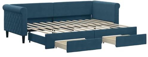 vidaXL Tagesbett, Ausziehbar Schlafsofa mit Schubladen, Bettsofa Gästebett für Schlafzimmer Wohnzimmer, Sofa Bett Ausziehbett, Blau 80x200 cm Samt