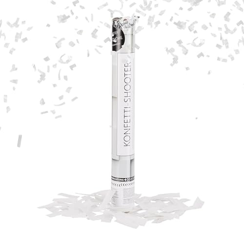 Relaxdays Set de 10 Cañones Confeti, Altura Efecto 6-8 m, Nochevieja, Cumpleaños y Boda, 40 cm, Disparador Confetti Papel, Blanco