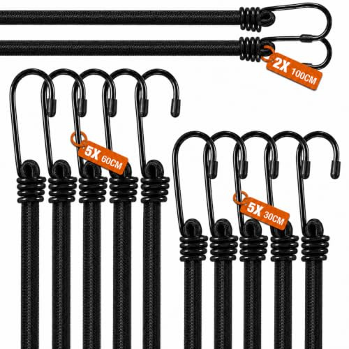 moinkerin Spanngummi mit Haken,12 Stücke 30&60&100CM, max. 35kg belastbar | Robuste Expanderseile zur Sicherung von Gepäck, Planen, Motorrädern, Campingausrüstung und Ladung auf Gepäckträgern