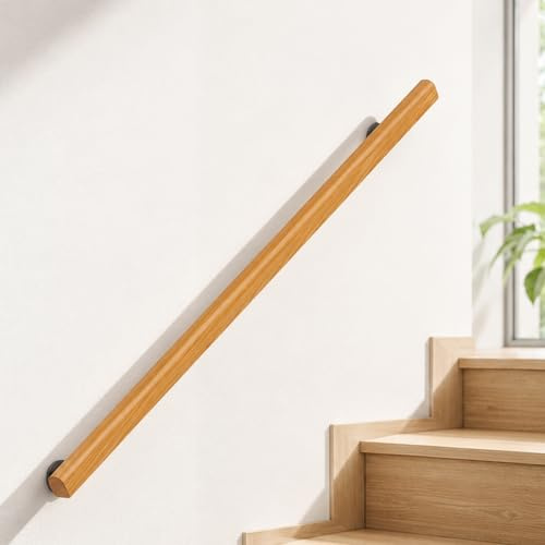 Wooden Staircase Handrail, Safe Indoor Wall Mounted Stairs Handrail, White Round Solid Wood Armrest with Stainless Steel Bracket, Suitable for Home Hospital Barrier Free Handrails (B, 240CM)