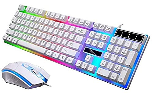 LED Backlit USB Ergonomic Gaming Mechanical Keyboard Gamer Mouse Sets Wired Keyboard and Mouse Combo Set black(White)