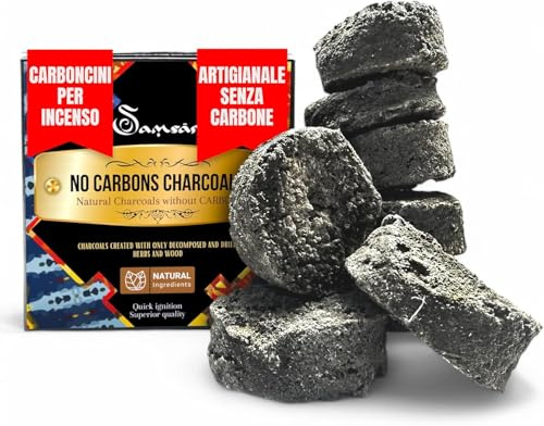 Samsara Carboncini per Incenso Artigianali | NO CARBONE, NO additivi chimici e volatili | Solo Erbe Essiccate e legno per una fragranza naturale e rilassante - 100% Naturali (8pz)