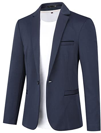 Allthemen Blazer da Uomo Slim Fit con Un Bottone Suit Jacket Giacca Elegante Formale for Wedding Evening Business da Lavoro Blu Scuro XXL