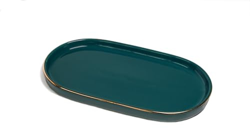 Vassoio per gioielli in ceramica, vassoio per profumi, 7 x 4, decorativo per tutti i vassoi, per portachiavi, piccolo vassoio da bagno, vassoio per sapone per lavello della cucina (verde)