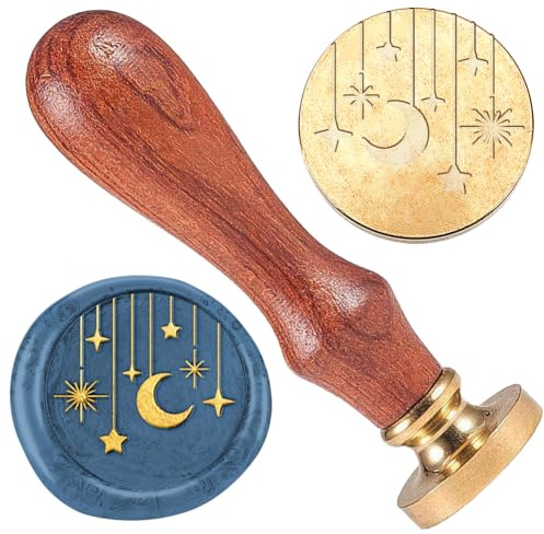 DELORIGIN Mond Stern Wachs Siegelstempel 25 mm Vintage Siegelstempel Abnehmbarer Siegelstempel Mit Messingkopf Siegelwachs Für Umschläge Karten Briefe Partys Hochzeitseinladungen Geschenke