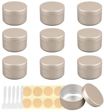 LusDoly Pack of 10, 50ml Matte Gold Empty Round Aluminium Tins Cosmetics Container Pots with Lids for Candles, Cosmetics, Lip Balm, Lotion, Cream DIY
