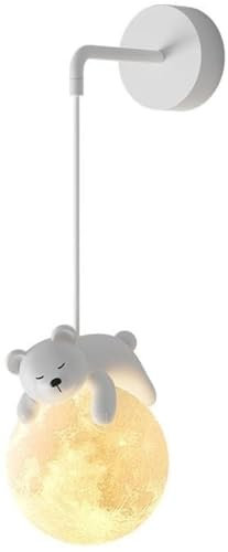 Wandleuchte Innen Wandlampe 3D-Mondball-Wandleuchte for Schlafzimmer, süße Cartoon-Tiere, Wandleuchte for Kinderzimmer, weißer Kaninchen-Pandabär, dimmbare Nachttisch-Wandlampe for Jungen- und Mädchen