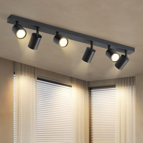 Homefire LED Deckenstrahler Deckenlampe Schwarz - 6 Flammig GU10 Deckenleuchte 350° Schwenkbar Strahler Spots Innen Deckenspot flurlampe für Wohnzimmer Küche Schlafzimmer Ohne Leuchtmittel