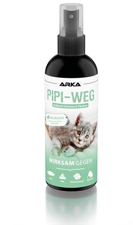 Spray enzimi urina gatto 100 ml – Pipi-Gone di ARKA – rimuove odori e macchie di pipì, feci e vomito – sicuro, biologico e senza profumi – ideale per viaggi, test, lettiera, divano, tappeti, tessuti