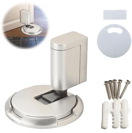 Zueyen Mechanische TüRstopper, Selbstklebende TüRstopper Boden, Winddicht TüRstopper, TüRstopper Schnalle, Kein Bohren HöHenverstellbar TüRpuffer (Silber)