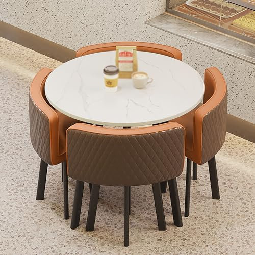 Büro-Empfangs-Konferenzraum-Couchtisch, Verhandlungstisch, Besprechungstisch, Clubtisch- und Stuhlset, runder Esstisch, 4 gepolsterte PU-Stühle