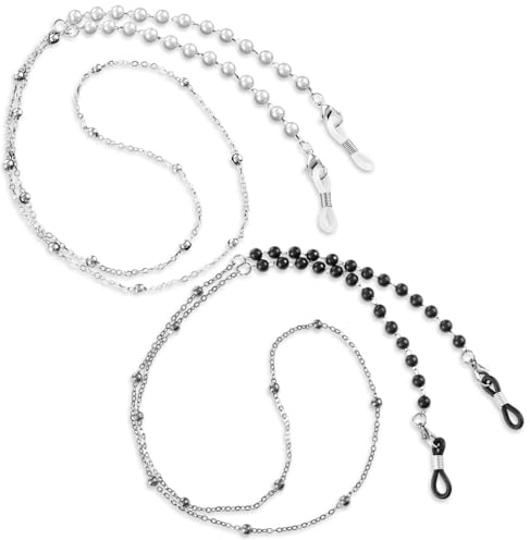 ElevateTech Lot de 2 chaînes de lunettes de vue en métal - Accessoires tendance pour femme, Blanc/noir, taille unique