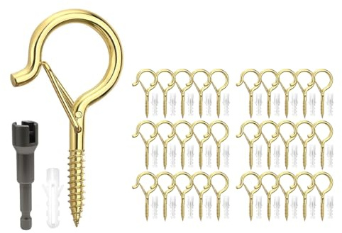 Kellegour 30 Stück Schraubhaken,Schraubhaken Edelstahl Gold,Haken Zum Schrauben mit Sicherung,Deckenhaken,Beschichtet Mehrzweckhaken für Pflanzen,Blumentöpfe,Dekorative Lichter,Hängematten,Tassen