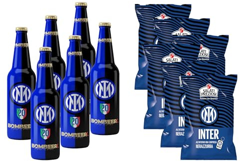 Bombeer del INTE.R 6 Bottiglie da 33cl + 6 Patatine da 25gr - Birra Originale By Christian Vieri - Puro Malto Bottiglie di Vetro - Made in Italy