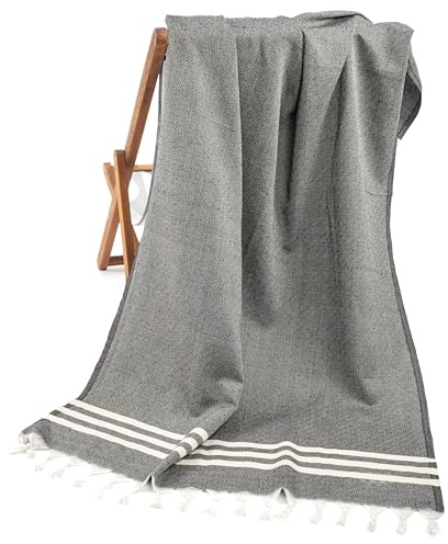 Hammetex Peshtemal Oeko-Tex Zertifiziertes, Leichtes & Sandfreies Extra Groß Strandtuch, Saunahandtuch, Hamamtuch, Yogatuch, Badetuch, Duschtuch, Reisehandtuch – 95x185 cm