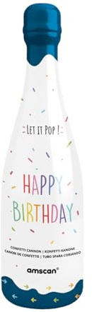 Konfetti-Kanone * HAPPY BIRTHDAY * als Sektflasche | 32cm, Papierteile fliegen bis zu 6 m | Konfettishooter Partypopper Konfettikanone | Spaß für Geburtstag und Party