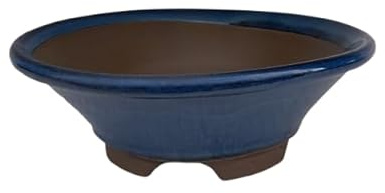 Genérico BIOMATA Maceta Bonsai Ceramica Redonda 21,8x21,8x7 cm Hecha en Japón | Macetero Bonsai con Agujero de Drenaje | Tiesto Azul para Uso Externo e Interno | Tres Tamaños a Elegir