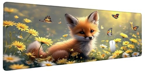 Alfombrilla Ratón XXL 1200x600mm Amarillo Alfombrilla Gaming Zorro, Mouse Pad Tapete Escritorio Protector Bordes Cosidos Base Goma Antideslizante Alfombrilla Raton Mouse Pad Gaming Regalos Hombre I-9