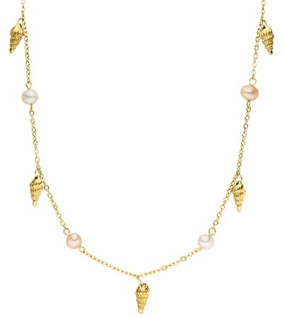 Purelei Akala Kette – Edler Schmuck mit Muschelanhängern & echten Süßwasserperlen, perfekt kombinierbar (Gold)