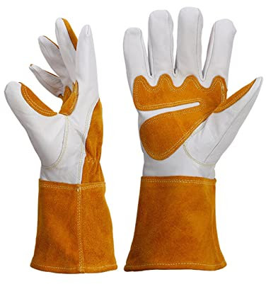 YQVEOT Mandil de Soldador, 1 par de Soldadura de Soldadura de Soldadura de Trabajo de Trabajo protección de Guantes de protección de Trabajo Resistente al Calor Extremo(Medium)