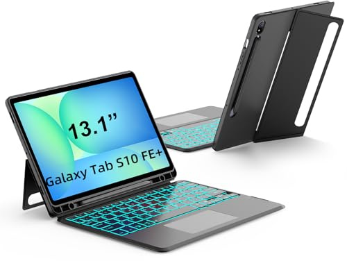 JUQITECH Magnetic Trackpad Keyboard Case for Samsung Galaxy Tab S10FE+ 13.1 | Fit S10 FE Plus Detachable Backlit Touchpad Bluetooth Keyboard, Kickstand Protective Case S Pen Slot, For Study Travel Office
