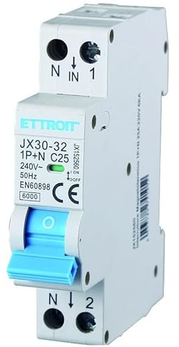 IXTRIMA Interrupteur magnétothermique 1P+N 25A 220V 6KA pour rail DIN - 1 module DIN - Protection des circuits et des installations de sécurité