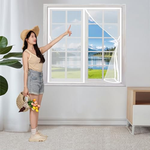 Moustiquaire sur Mesure 125 x 136 cm Moustiquaire Porte Fenetre Magnetique Anti-Mosquito Fermeture Automatique Filet de Fenêtre pour Balcon et Salon, Blanc