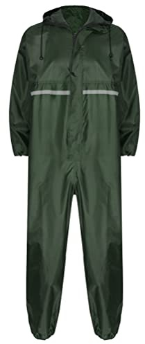 Aislor Vêtements de Pluie Homme Réfléchissant Salopette De Travail Imperméable Combinaison À Capuche Tunique de Pluie Pêche Grande Taille Vert foncé 4XL