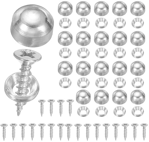 YELARXI Brass Decorative Screws with Caps, Mirror Screw Self Tapping Screws Decorative Cover - Fitting for(Furniture Fixing- Wall Hangings - Wood Handcrafted) 9mm & 20 Pack & Silver