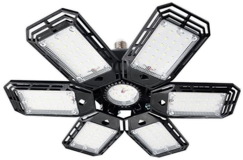 LED ATOMANT Luces de Garaje LED 50W, Diseño Hexagonal con 6 Paneles Ajustables, Iluminacion Blanca Fria 6000LM, Angulo Direccionable 90º por Panel, Casquillo E27, Facil Instalacion