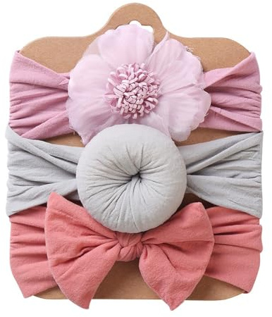 Baby pannband elastiskt pannband 3 stycken baby flicka nylon pannband småbarn hårband turban pannband baby hårband bågar barn hårdekoration, för nyfödda småbarn, blandad färg B