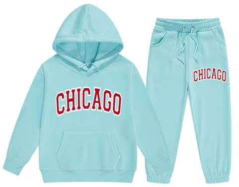 Ensembles 2 pièces pour filles d'automne avec capuche Chicago - Survêtements pour tout-petits décontractés à manches longues - Ensembles de survêtements 2025 - Joggers - Lettres graphiques - Pantalons