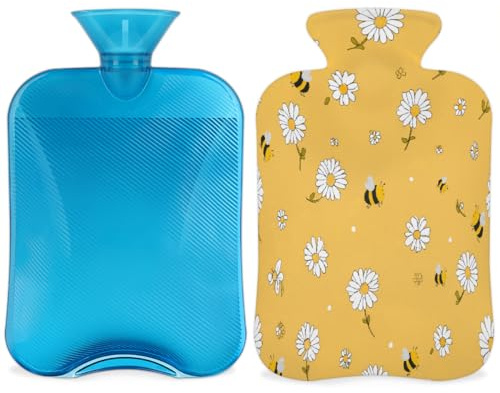 Borsa dell'acqua calda con coperchio, 2 l, per alleviare il dolore, morbida per collo, spalle, mani e piedi, impacco caldo e freddo, per adulti e bambini