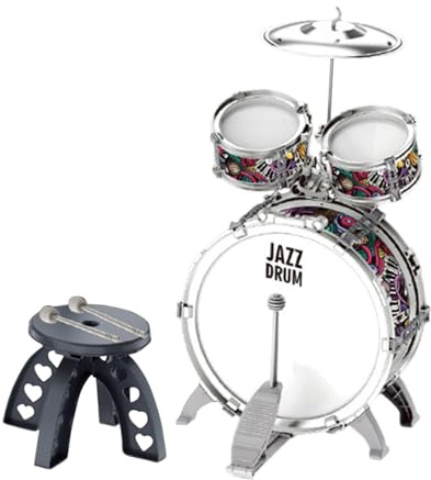 3 Piezas Batería Infantil Jazz Tambor Set Percusión Juguete Educativo con Baquetas Y Banqueta Hecho en PVC Adecuado para Niños Niñas Conciertos Cumple, 3 en 1