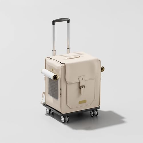 Chariot de Transport pour Chat Extra Large avec poignée de Traction, spacieux pour Les Grands Chats, Valise de Voyage Respirante pour Animaux de Compagnie sur roulettes, cui White Trolley Cat Carrier