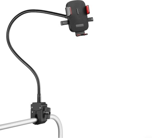Soporte de teléfono móvil para bicicleta ajustable 360°, de metal y ABS con cuello de cisne flexible, montaje sin herramientas para bicicleta, scooter, cochecito o silla de ruedas (40 cm)