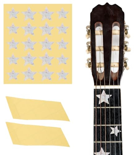 QUARKZMAN 20 Aufkleber Gitarren Griffbrett Aufkleber Farbe Perlmutt | Einlege Aufkleber Dekale, Für Gitarren Und Stern Einlege Aufkleber Gitarren Dekale Für Musik Gitarre Bass Akustik Gitarre