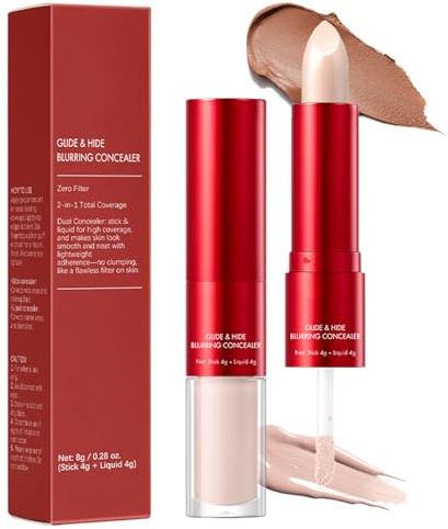2-in-1 Dual-Ended Full Coverage Concealer Stick - Concealers & Correctors Waterproof, Cream + Liquid Foundation for Dark Circles Blemishes, Long Lasting Sensitive Skin Friendly Face Makeup