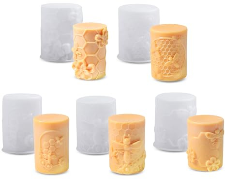 Kerzenformen Silikon, Silikonformen Gießformen Stumpenkerze, 3D Kerzen Silikonformen, Silikonform Bienen- und Wabenrelief, Kerzen Formen, Kerzenformen zum Gießen, Kerzenform für DIY Duftkerze (5pcs)