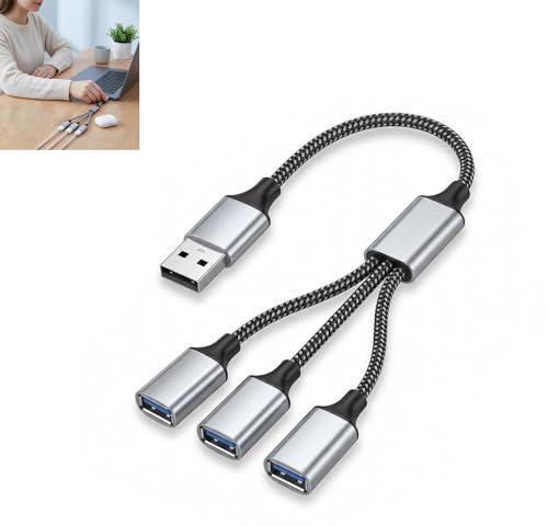 Cable Divisor USB 3 en 1 Tipo C Macho a USB para i-Phone 15/16, Mac, iPad Air Mini, Galaxy S24 Ultra,Adaptador Convertidor Inteligente con Carga Rápida y Transferencia de Datos en Plata