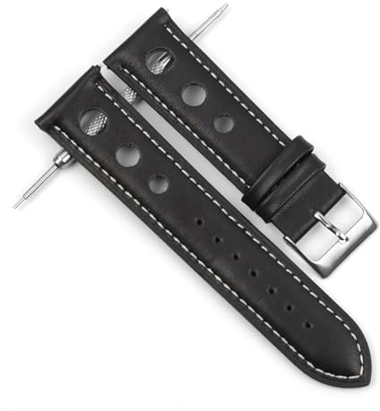FYXT 20 Mm Mjuka Svarta Klockband I Äkta Läder Klockarmband I Rostfritt Stål Med Stift Spänne Klocktillbehör(Black-White Line)